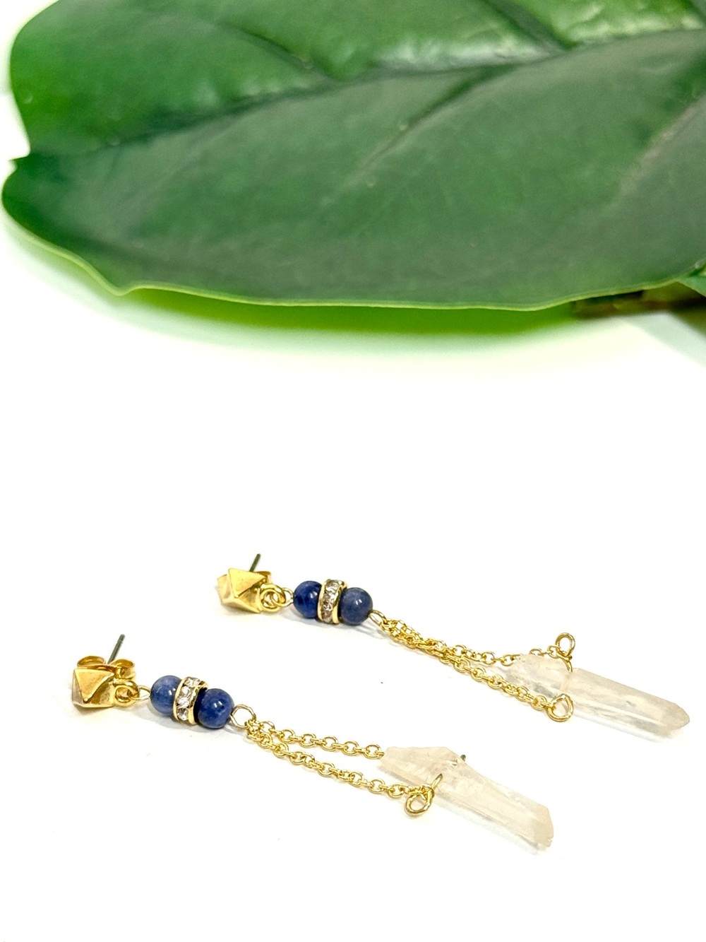 ETTIKA Stargazer Lapis Lazuli & Gold Crystal Drop Earrings NWT